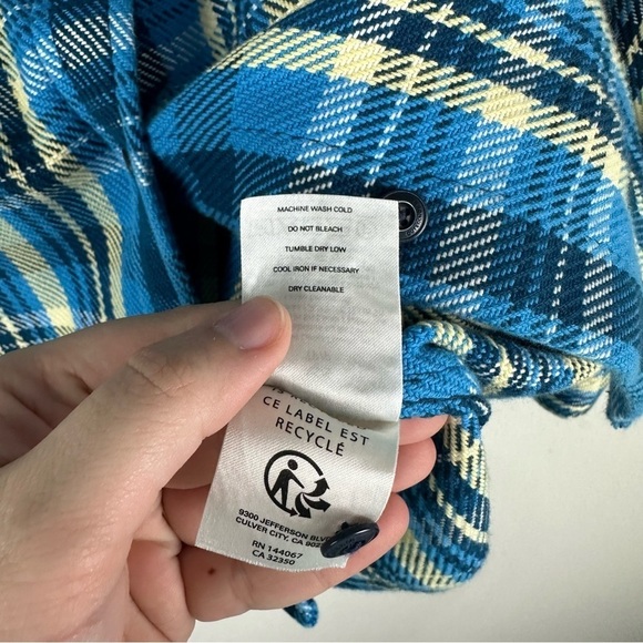 Outerknown Blue Yellow Plaid Blanket Shacket Shirt Jacket Size XS Small - Picture 7 of 7